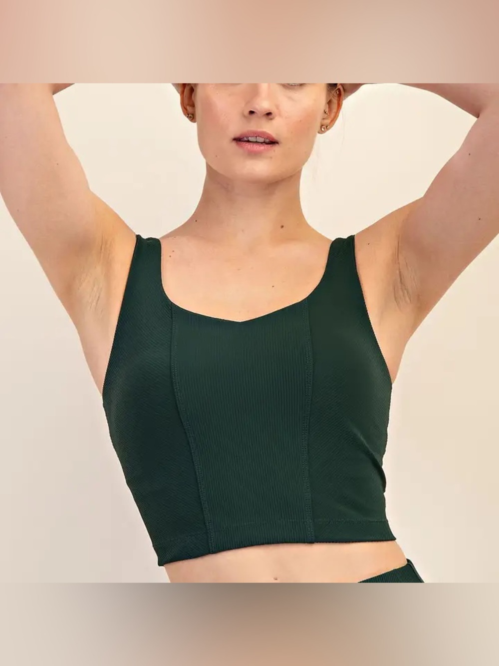 NWT Rae Mode Nylon Rib V Neck Tank Cropped in Regency Green